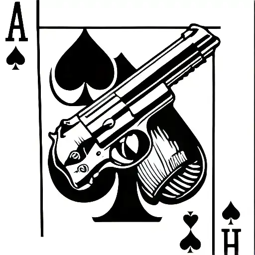 Ace Deuce Playing Cards With Firearm In Card