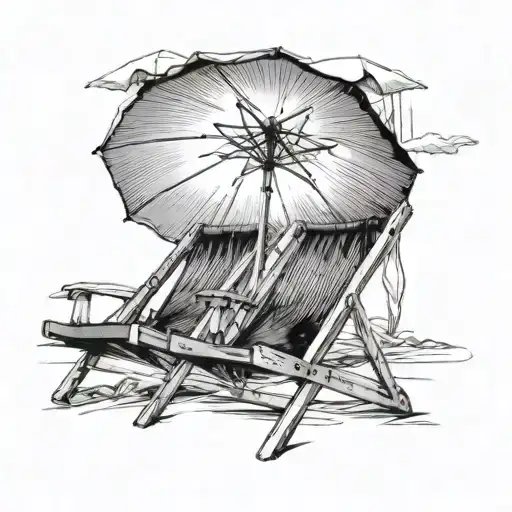 Beach Umbrella Chair Notes Line Art