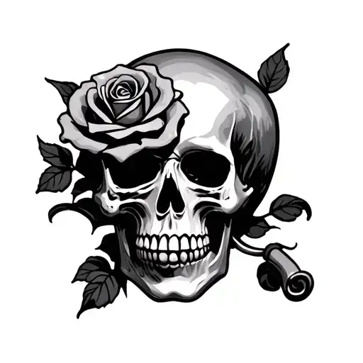 Skull With Rose And Scroll Wrapped