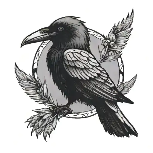 Raven With Wings Spread In A Circle Of Thorns Wrapped