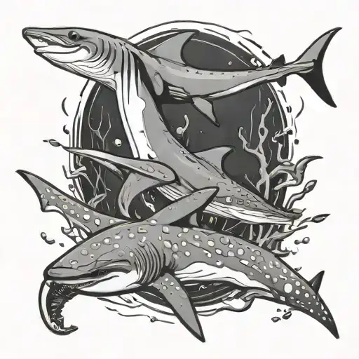 Great Hammerhead Shark And Whaleshark Swimming Gracefully