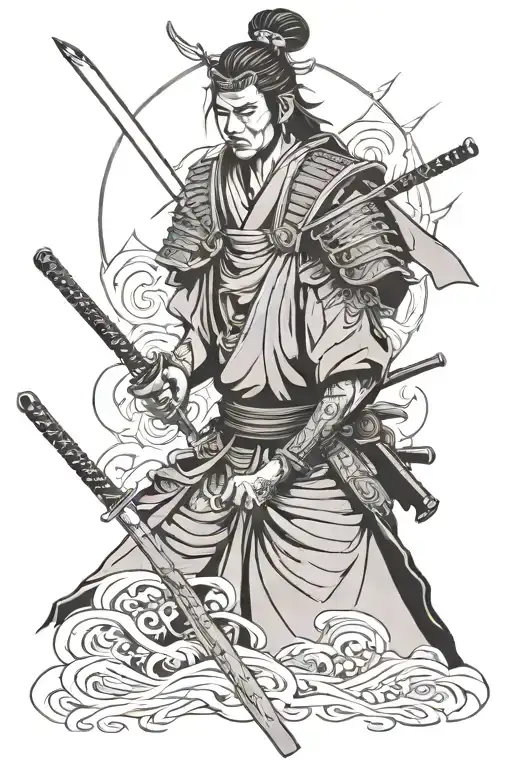 Samurai Holding Sword And Mask
