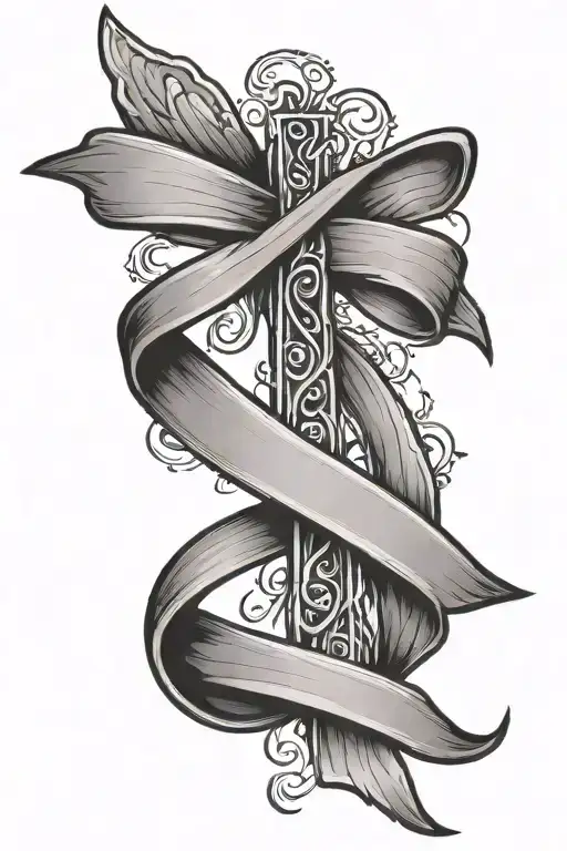 Cancer Ribbon With Cross Going Through It