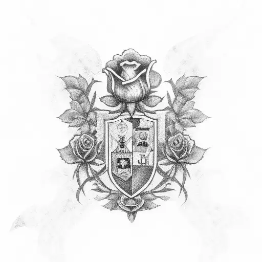 Meyer Family Crest With Roses As Background