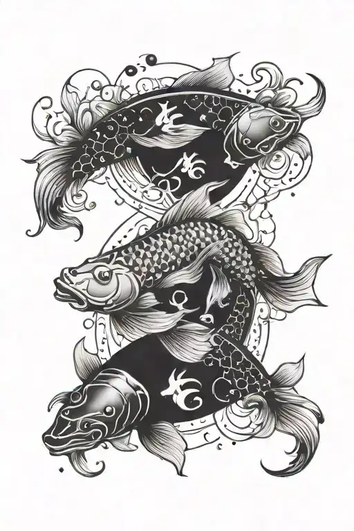 Koi Fish Yin Yang With Aquarius And Capricorn Star Constellation