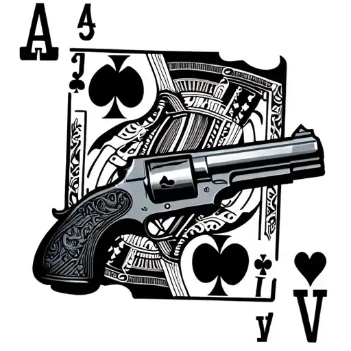 Ace 2 Playing Cards With Firearm In Card
