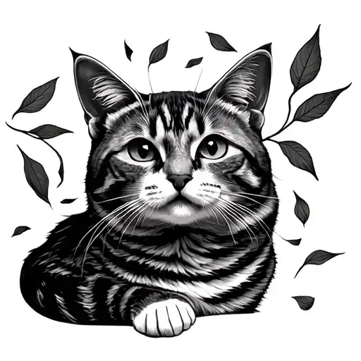 Cat Loking At Leaves Falling