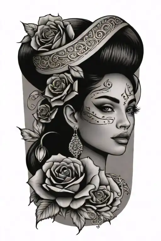 Mexican Women With Rose And Gem
