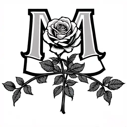 Capital ''M'' With A Rose Crossing Horizontally Chest