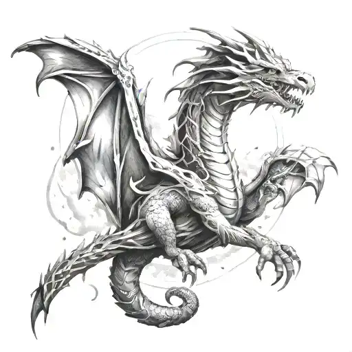 Space Theme With Cosmic Dust Clouds And Long Dragon Wrapped Around A Galaxy