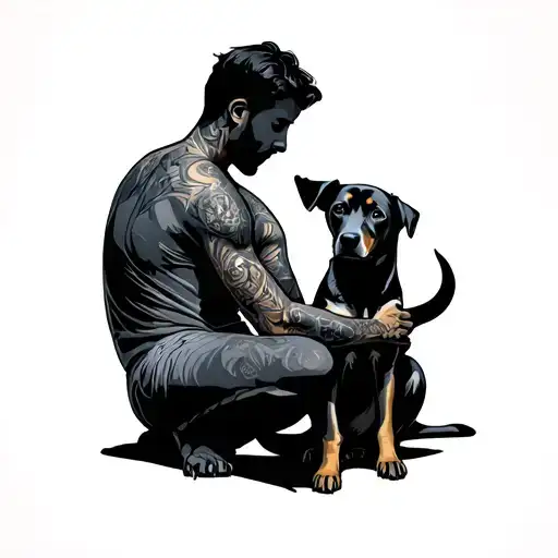 Silhouette Man And Dog Sitting