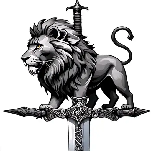 Lion And Khanda Sword Tatto