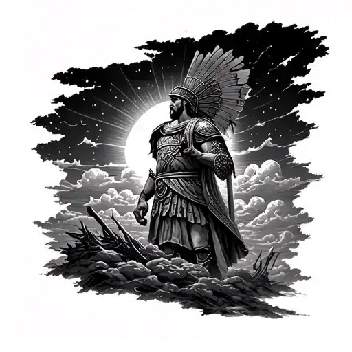 Roman Gladiator With Clouds And Sun Rising