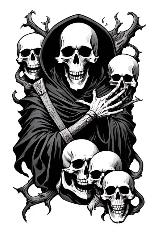 Grimm Reaper And Skulls Surrounded