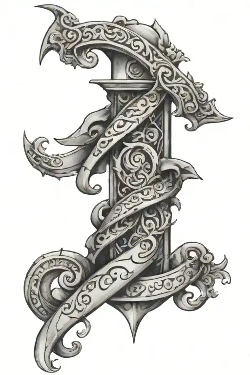 Broken Sword With Scroll Wrapped