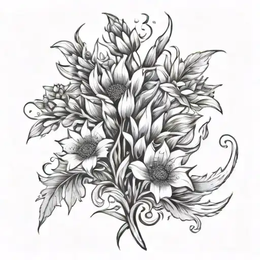 Wildflowers Growing In Fire Flames