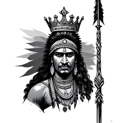 A India Who Has A Crown Along With A Black And An Indian With Spear