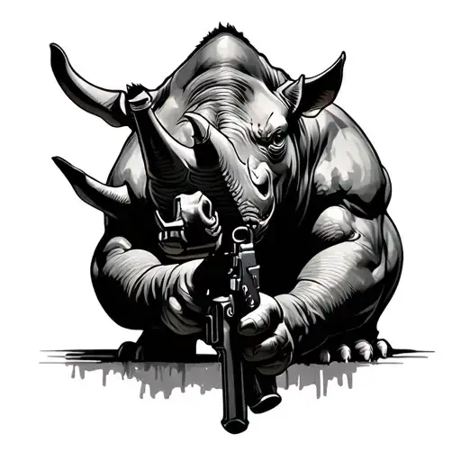 Rhino Holding A Gun