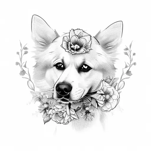 Dog With Flowers Around