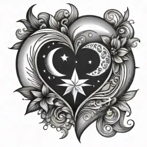 Sun Moon Stars Family Heart Shape