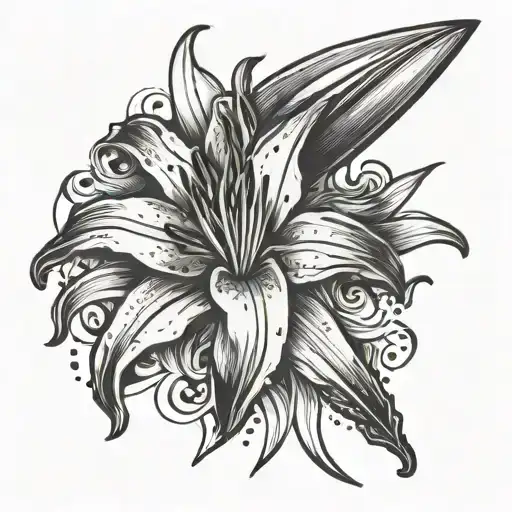 Black Paintbrush Strokes With White Lily's Throughout It