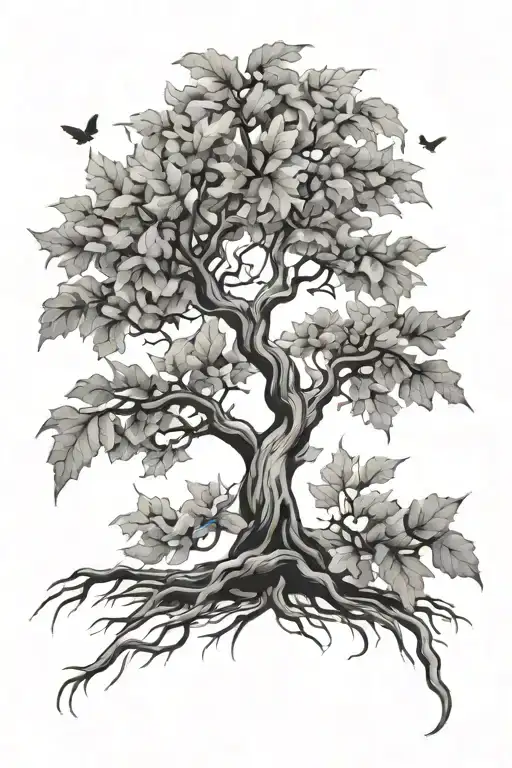 Tree With Falling Leafs Stretched