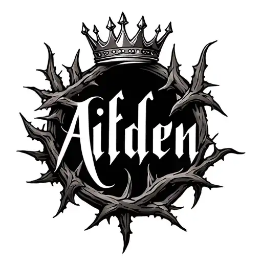 The Name Aiden In Cursive With Thorn Vine And A Crown