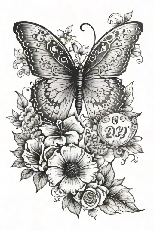 Floral Butterfly With Birth Date 09-01-2021