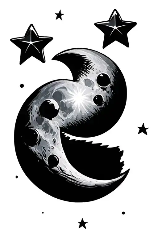 Moon With 3 Stars Representing