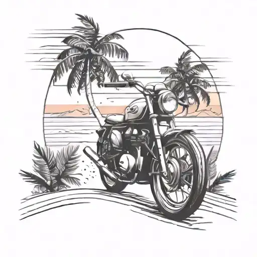 Cafe Racer Beach Road Sunset Palms Rising Sun Rays