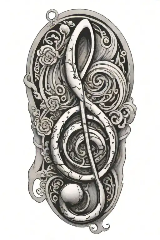 A Tattoo Design Of A Treble Clef With A G Key Incorporated Into The Design