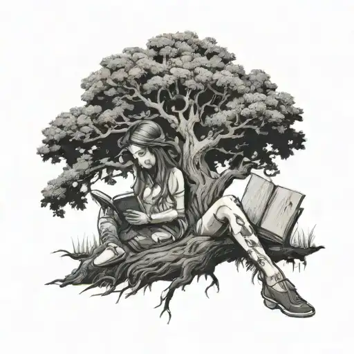 Girl Reading Book Under A Tree
