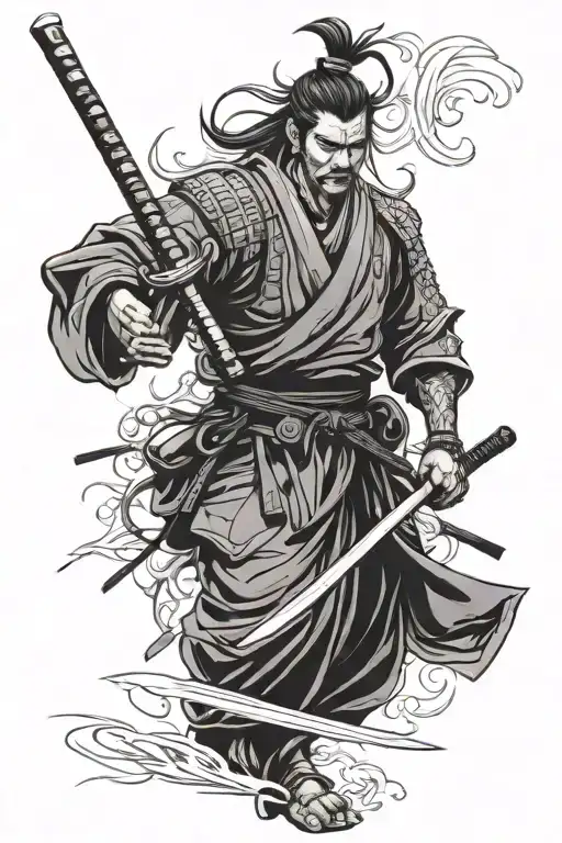 Samurai Holding Sword And Mask