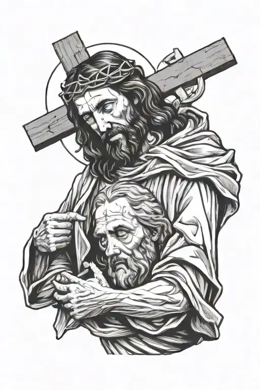 Jesus Helping Man Carry Cross