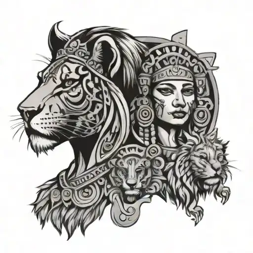 Aztec Goddess With Lions