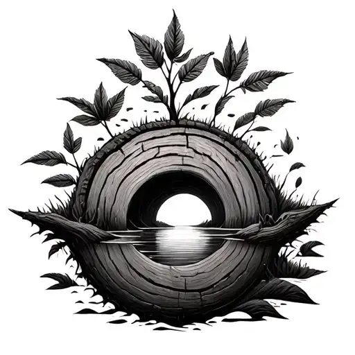 Wooden Circles With Nature Elements Tattoo Design