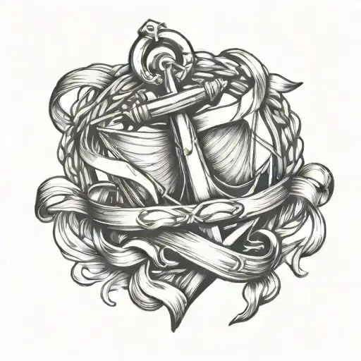 Ship Anchor Entwined With Ribbon Wrapped