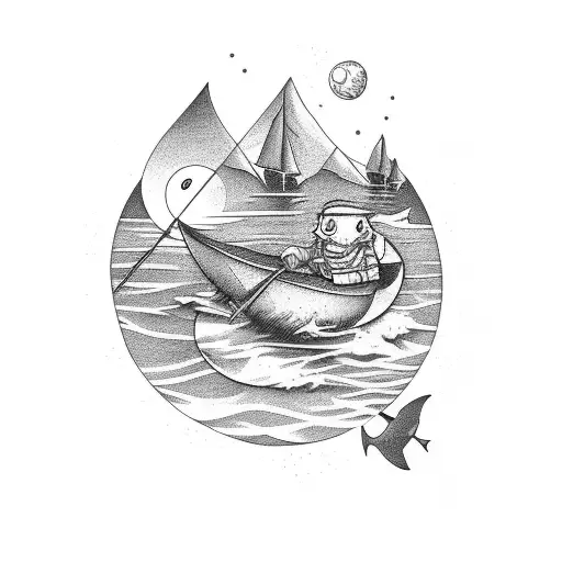 Fisherman In A Moon Background