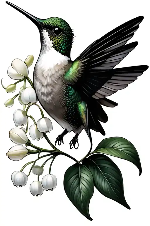 Hummingbird With Lily Of The Valley Flowers Intertwined