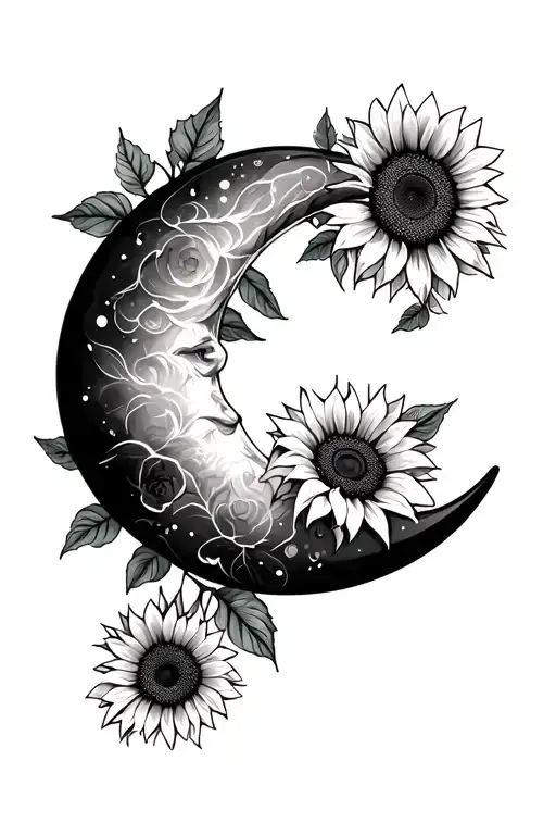 Pause Button On Crescent Moon With Sunflowers