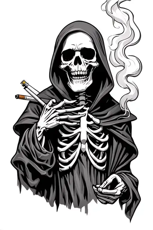 Skeleton Grim Reaper Smoking Cigarette