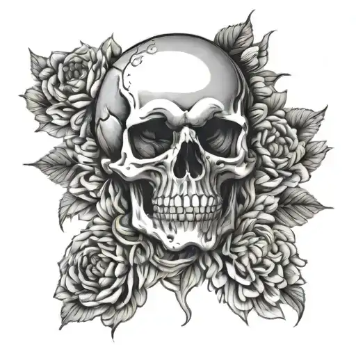 Skull Inside Chrysanthemum Flower Intertwined