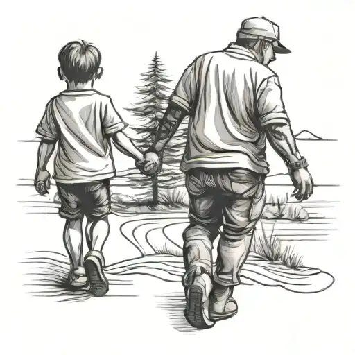 Man Holding Kids Hands Walking Away