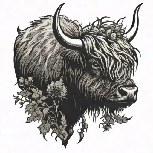 Highland Cow And Thistle Crossover