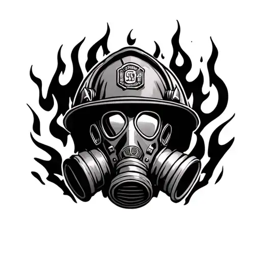 Firefighter Helmet Department 503 With Gas Mask Surrounded By Flames