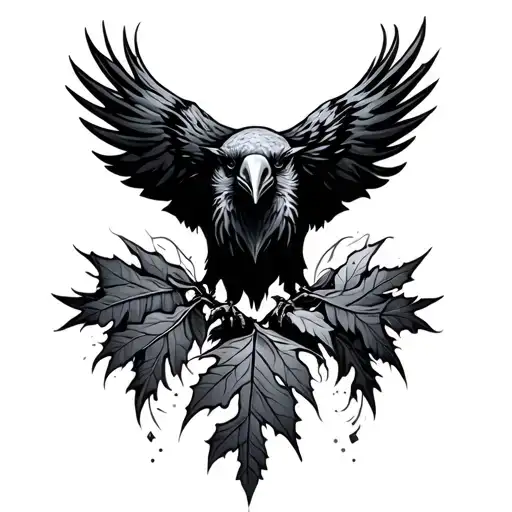 Raven With Leaf In Mouth