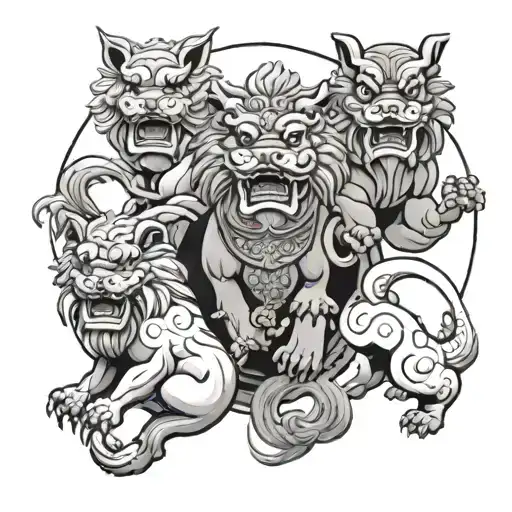 Three Foo Dogs In A Circle