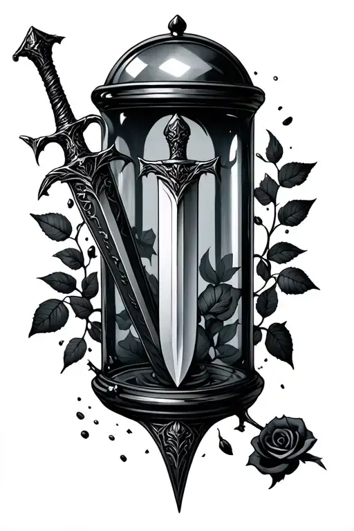 Eowyn Sword Shattering Glass Case With Single Rose And Stem Inside