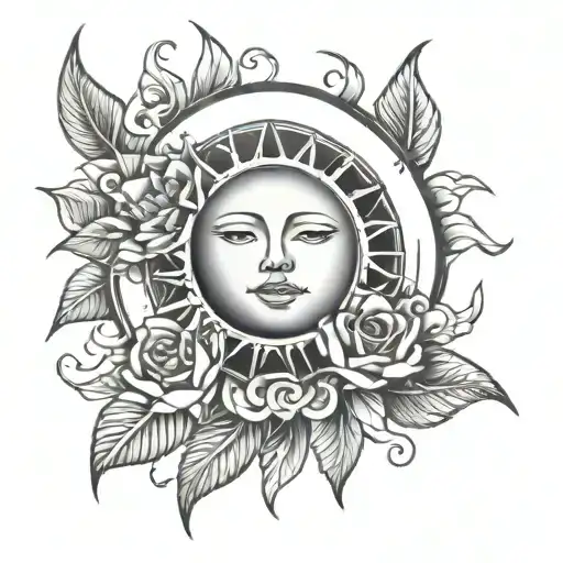 A Traditional Sun Morfed With Beautiful Flowers