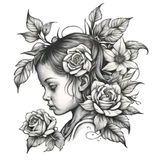 Flowers And Little Girl